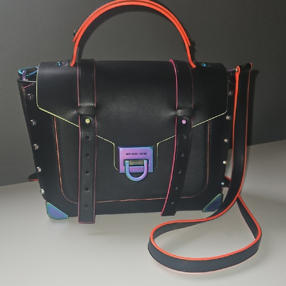 Michael Kors Black and Red Satchel with Structured Design